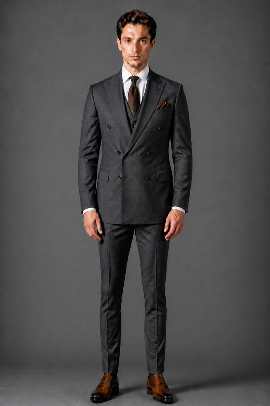 Graphite Gray Silk Blend Double Breasted Suit — Custom Made to Measure