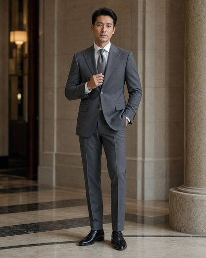 Graphite Gray Cotton Beach Wedding Suit - Custom Made to Measure front view