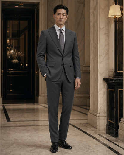 Graphite Gray Cotton Beach Wedding Suit - Custom Made to Measure side back view