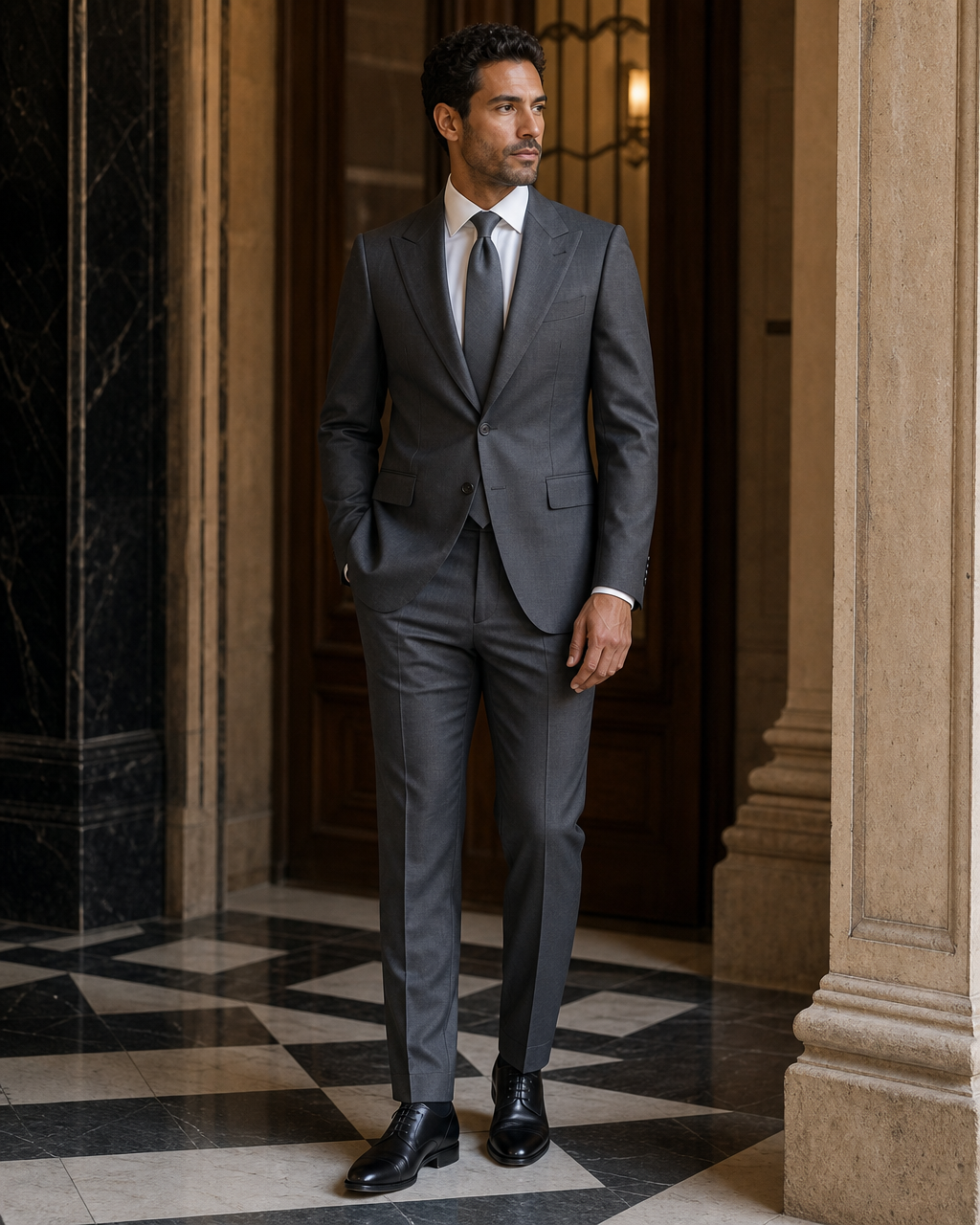 Graphite Gray Cotton Outdoor Wedding Suit - Custom Made to Measure side back view
