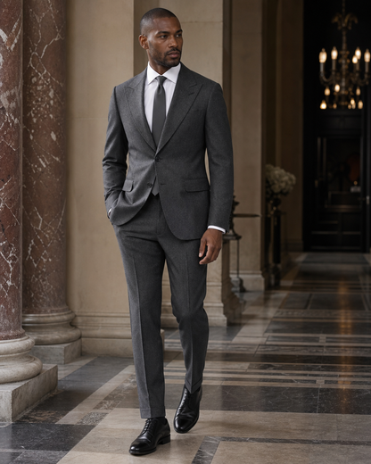 Graphite Gray Flannel Winter Suit - Custom Made to Measure side back view