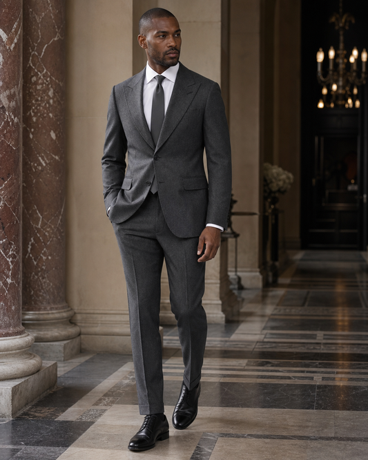 Graphite Gray Flannel Winter Suit - Custom Made to Measure side back view