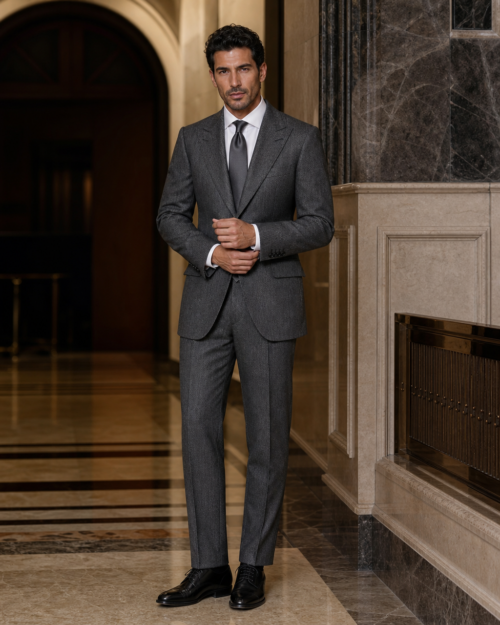 Graphite Gray Herringbone Winter Suit - Custom Made to Measure front view
