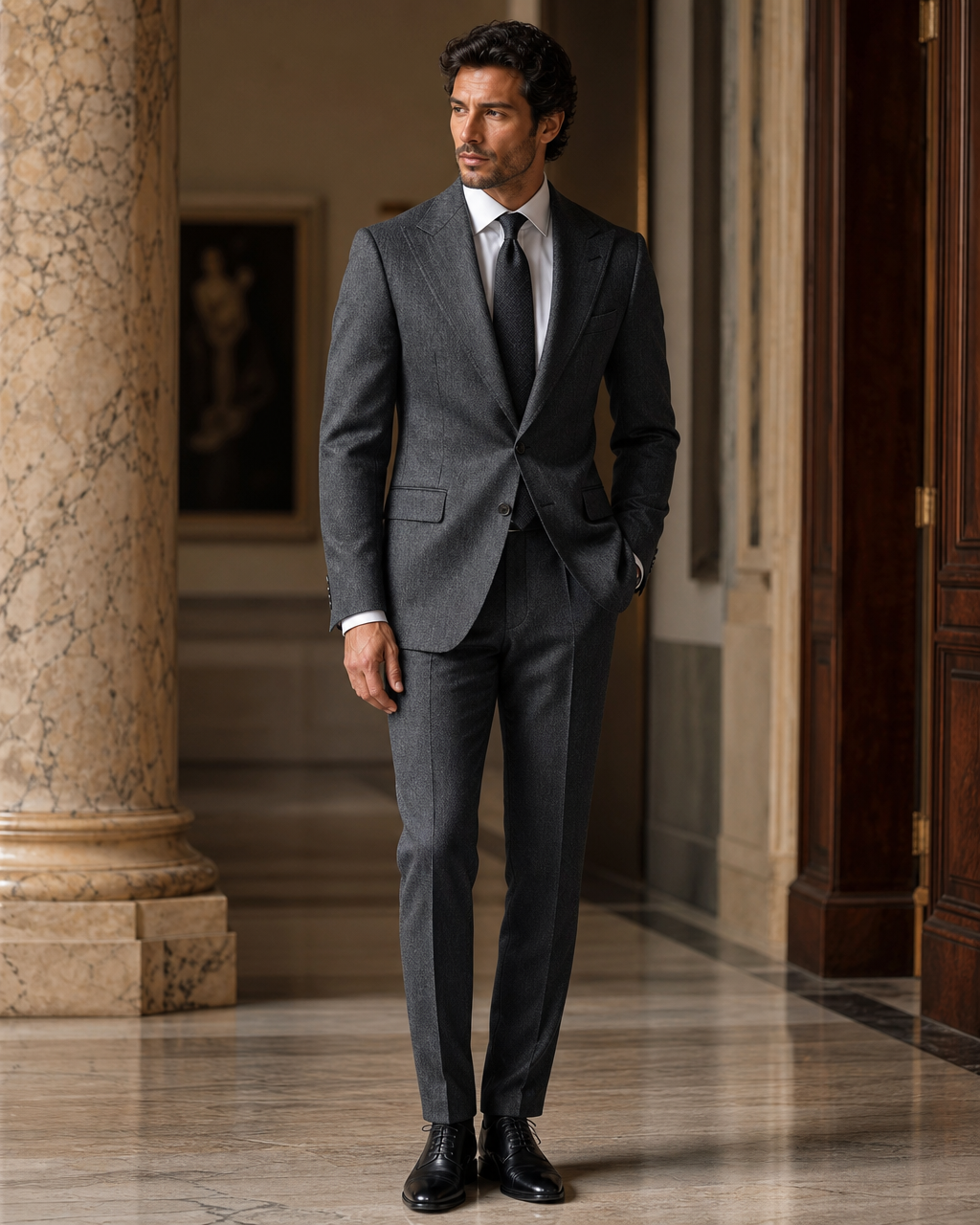Graphite Gray Herringbone Winter Suit - Custom Made to Measure side back view