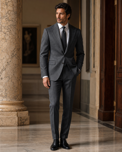 Graphite Gray Herringbone Winter Suit - Custom Made to Measure side back view