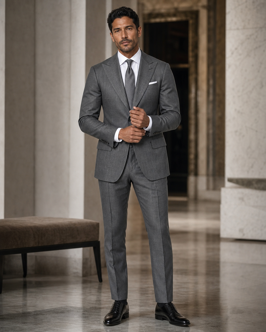Graphite Gray Linen Beach Wedding Suit - Custom Made to Measure front view