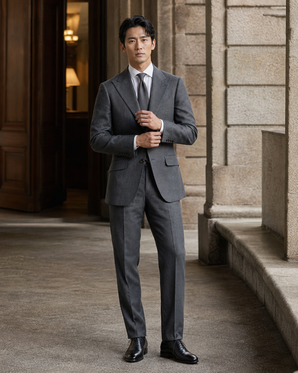 Graphite Gray Linen Outdoor Wedding Suit - Custom Made to Measure front view