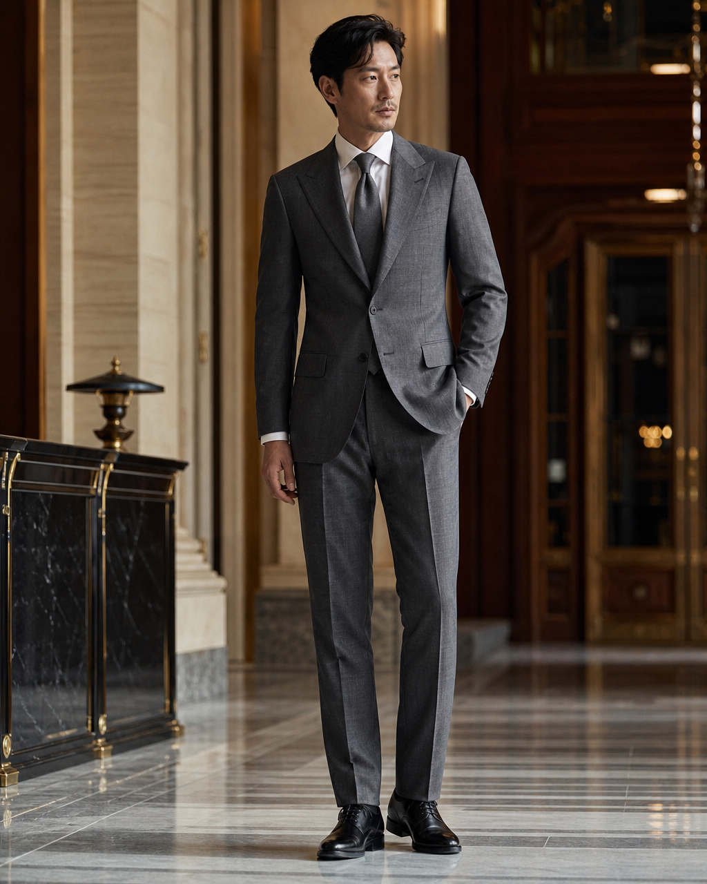 Graphite Gray Linen Outdoor Wedding Suit - Custom Made to Measure side back view