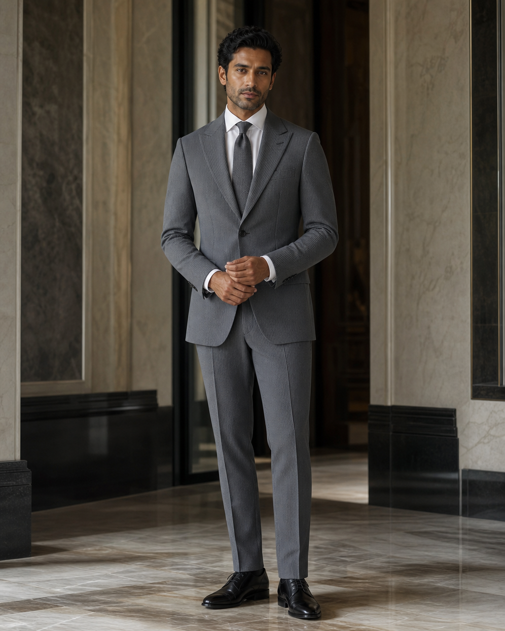 Graphite Gray Seersucker Summer Suit - Custom Made to Measure front view