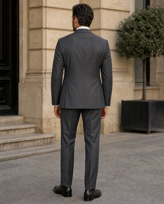 Graphite Gray Silk Blend Peak Lapel Suit - Custom Made to Measure back view