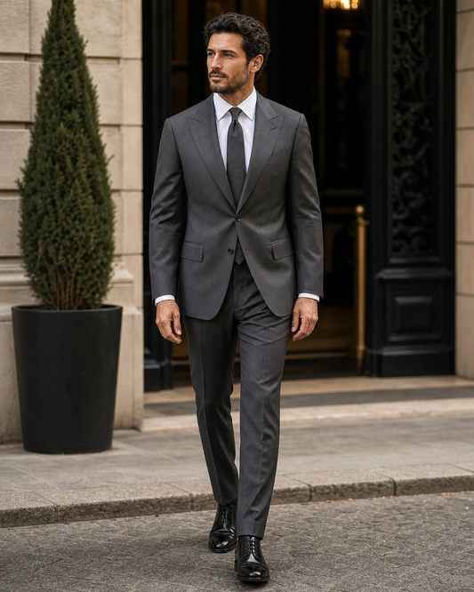 Graphite Gray Silk Blend Peak Lapel Suit - Custom Made to Measure front view