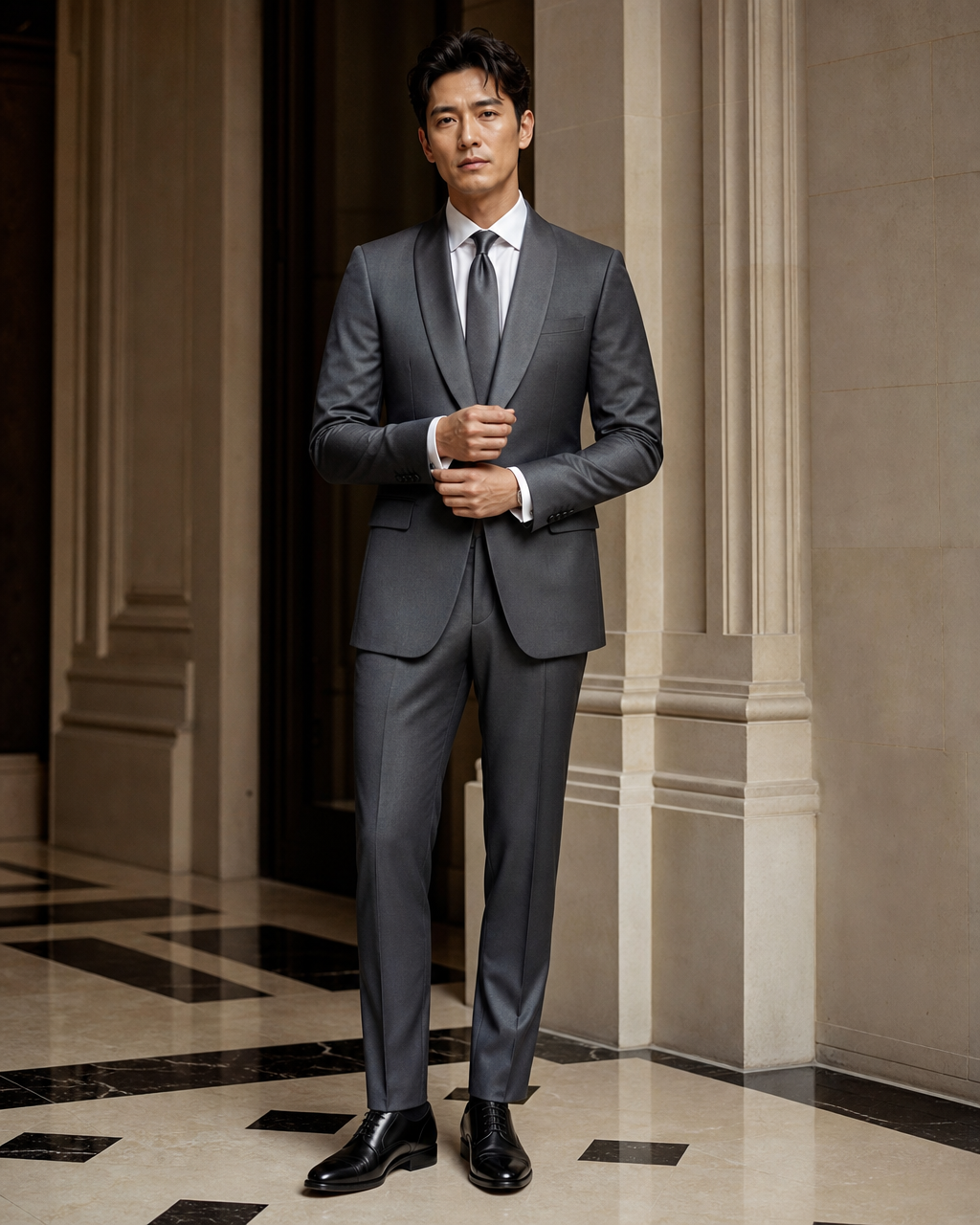 Graphite Gray Silk Blend Shawl Lapel Suit - Custom Made to Measure front view