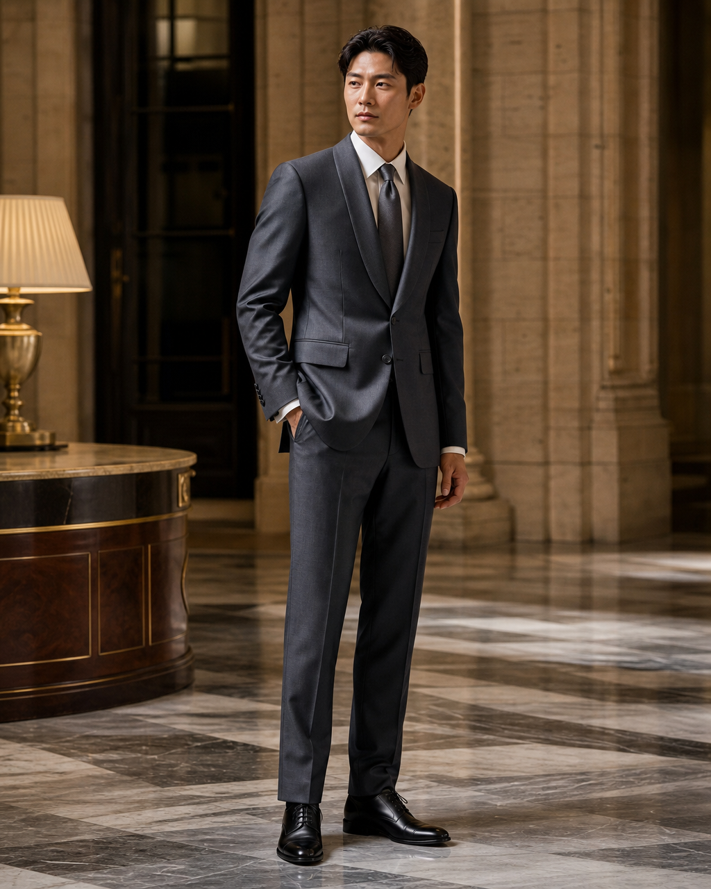 Graphite Gray Silk Blend Shawl Lapel Suit - Custom Made to Measure side back view