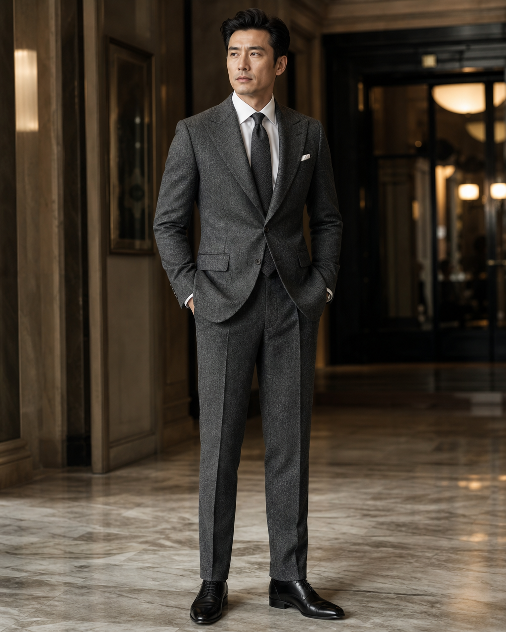 Graphite Gray Tweed Winter Suit - Custom Made to Measure side back view