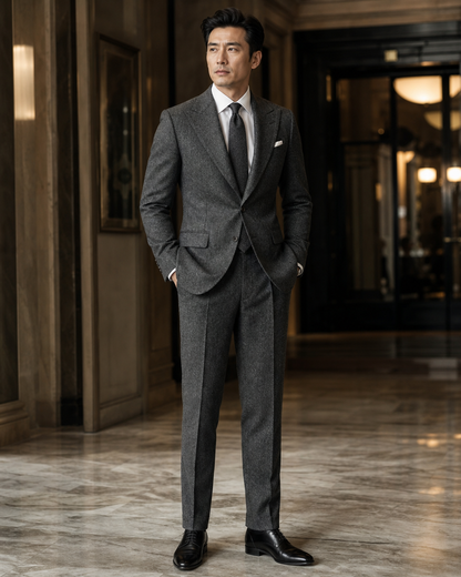 Graphite Gray Tweed Winter Suit - Custom Made to Measure side back view