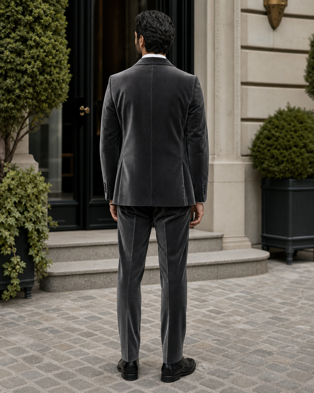 Graphite Gray Velvet Shawl Lapel Suit - Custom Made to Measure back view