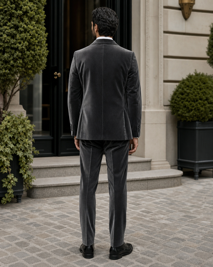 Graphite Gray Velvet Shawl Lapel Suit - Custom Made to Measure back view