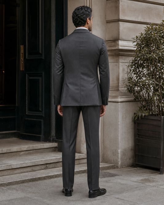 Graphite Gray Wool Shawl Lapel Suit - Custom Made to Measure back view