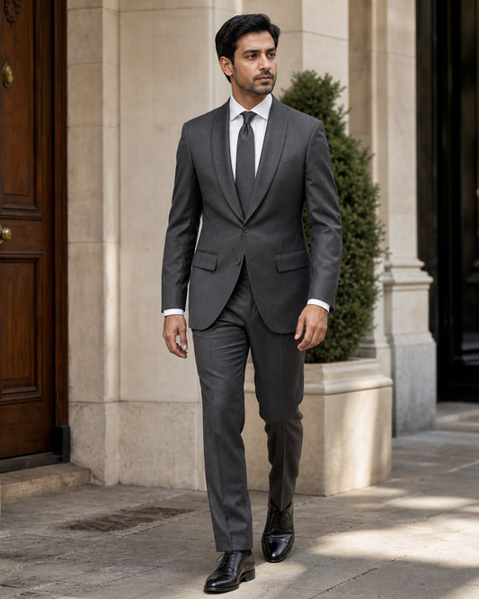 Graphite Gray Wool Shawl Lapel Suit - Custom Made to Measure front view