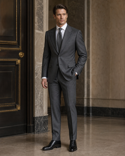 Graphite Gray Wool Winter Suit - Custom Made to Measure side back view
