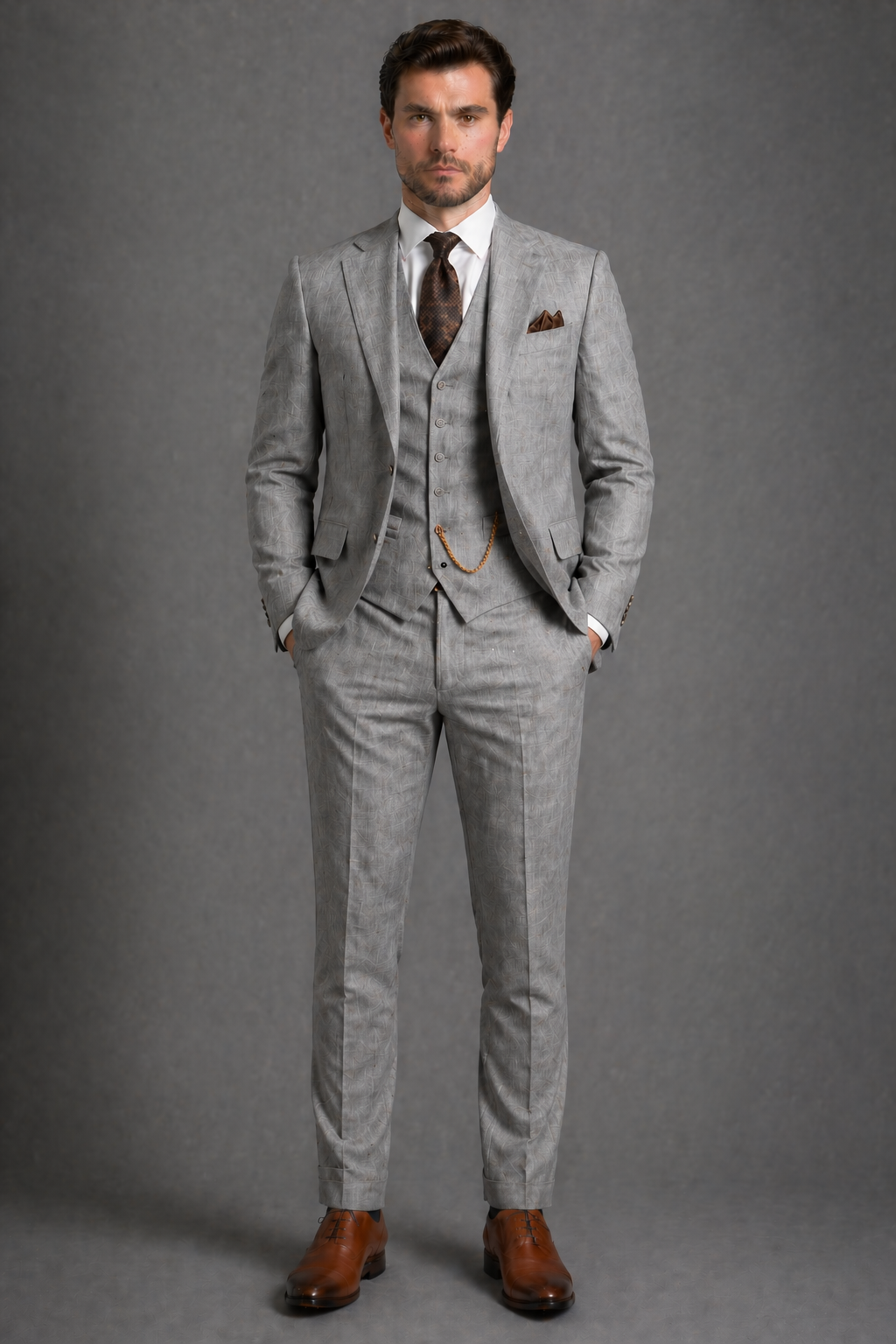 Gray Linen Slim Fit Suit — Custom Made to Measure