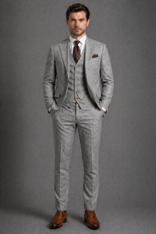 Gray Linen Slim Fit Suit — Custom Made to Measure