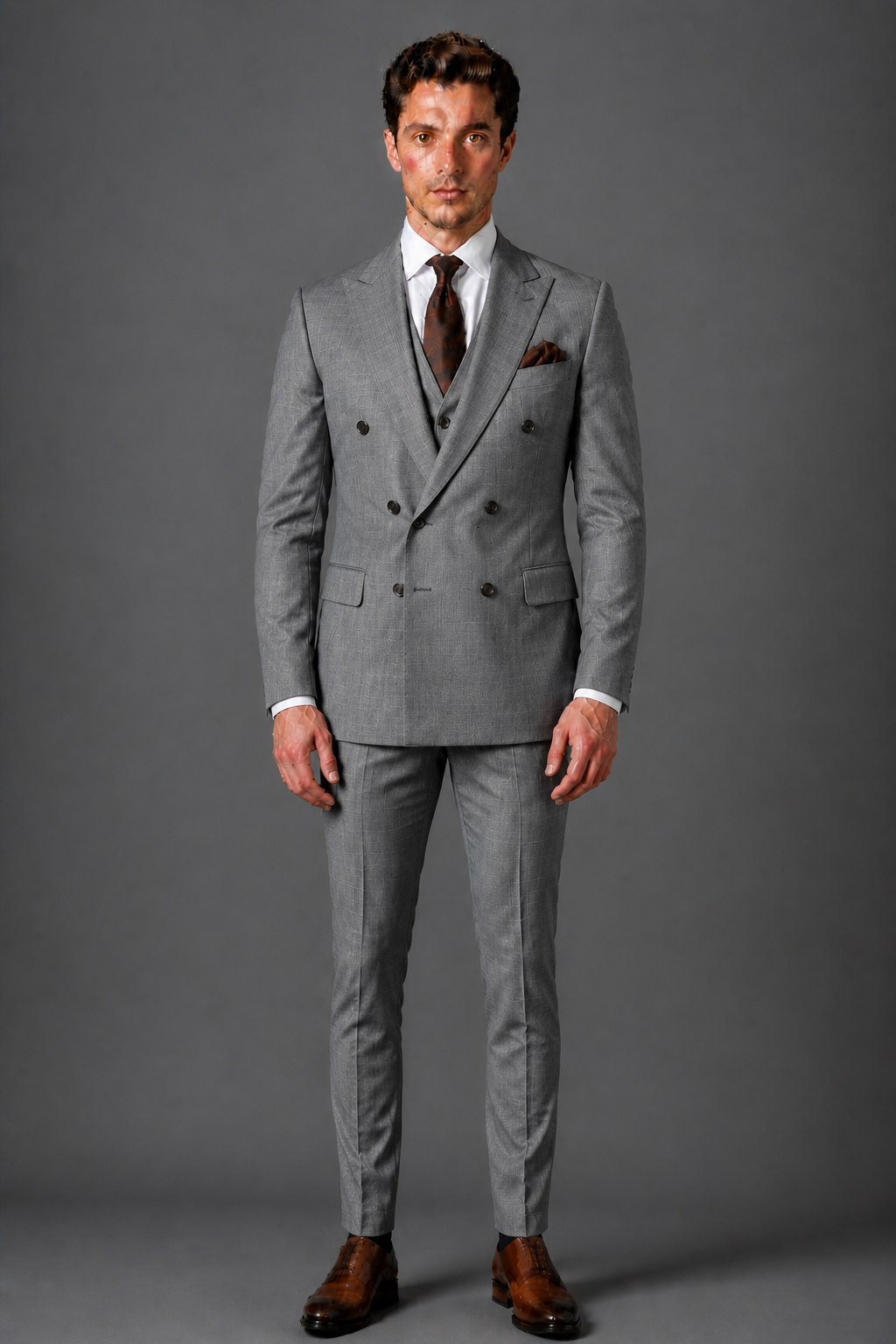 Gray Silk Blend Double Breasted Suit — Custom Made to Measure