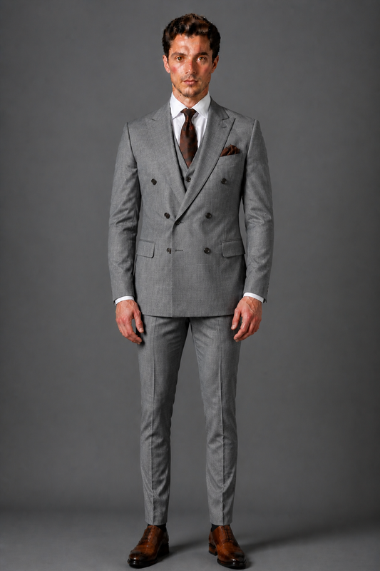 Gray Silk Blend Double Breasted Suit — Custom Made to Measure