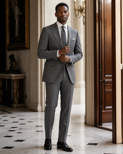 Gray Cashmere Blend Winter Suit - Custom Made to Measure front view