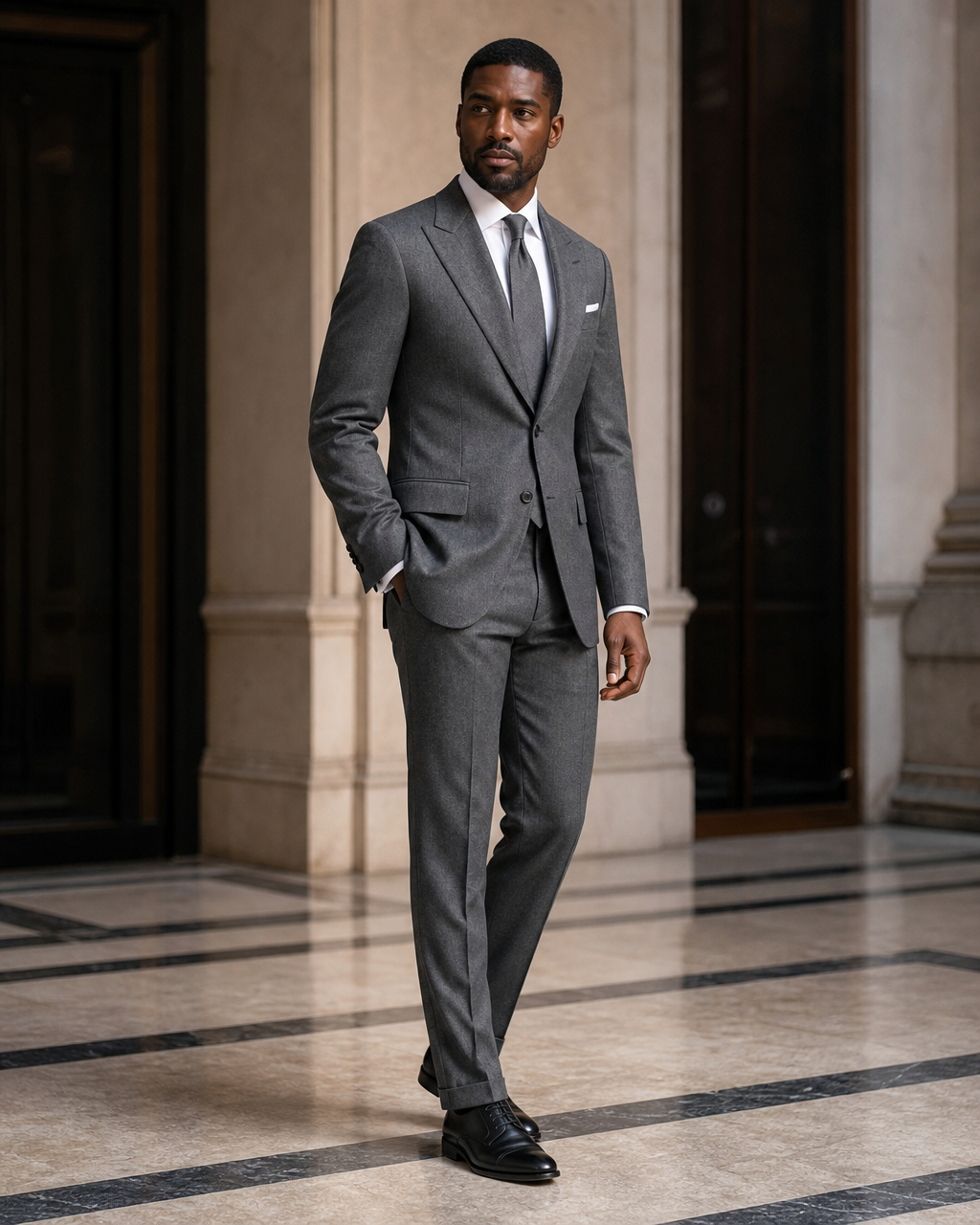 Gray Cashmere Blend Winter Suit - Custom Made to Measure side back view