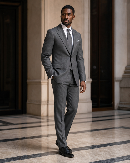 Gray Cashmere Blend Winter Suit - Custom Made to Measure side back view