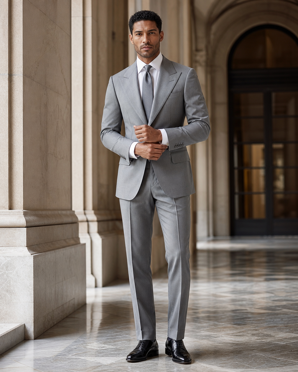 Gray Cotton Beach Wedding Suit - Custom Made to Measure front view