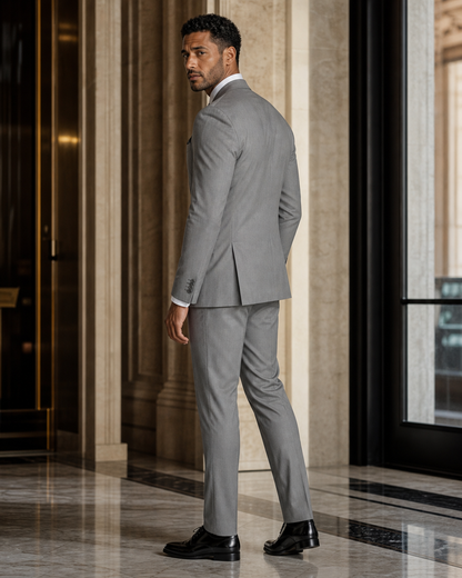 Gray Cotton Beach Wedding Suit - Custom Made to Measure side back view