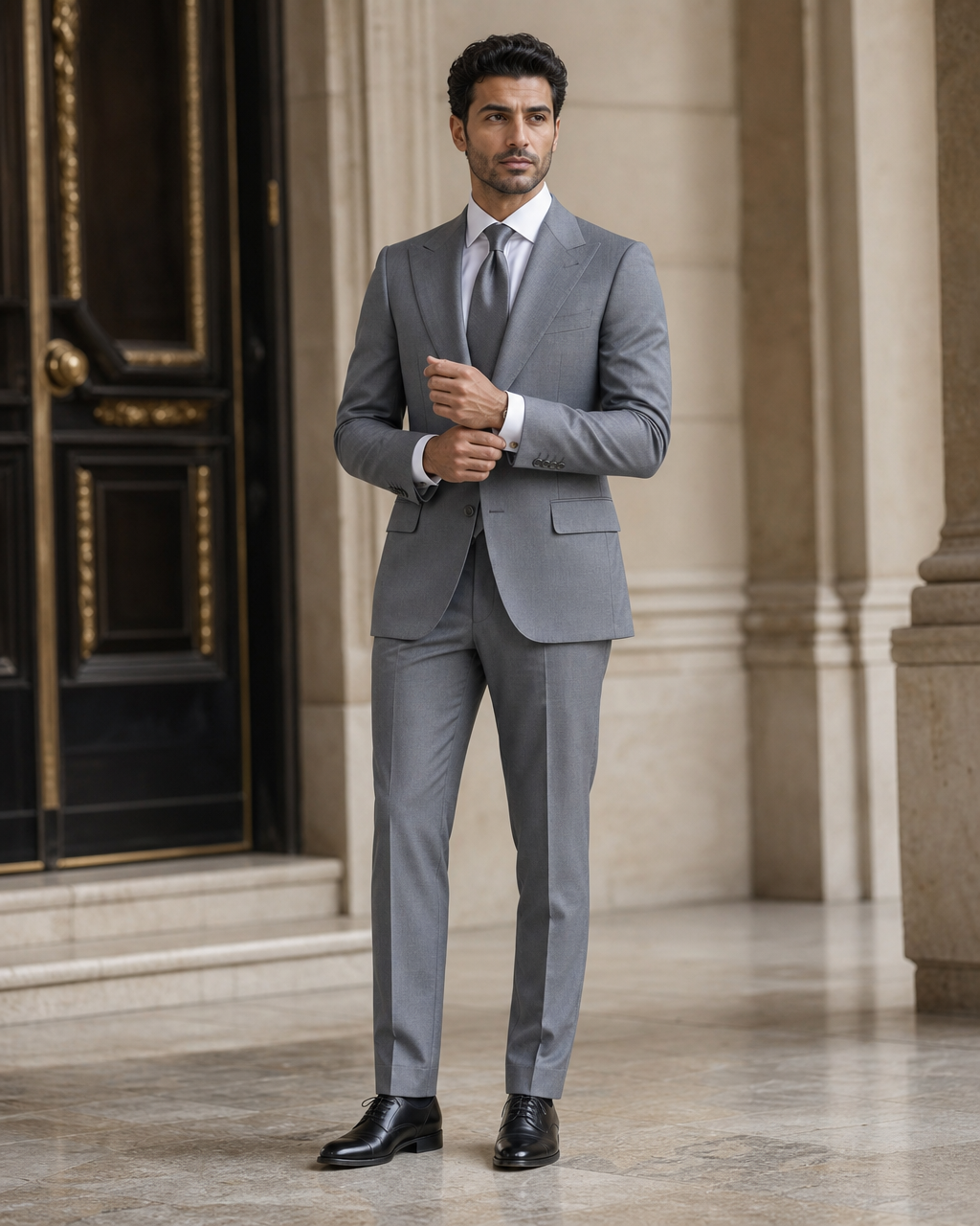 Gray Cotton Outdoor Wedding Suit - Custom Made to Measure front view