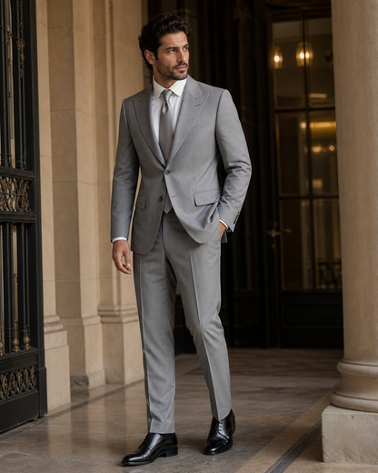 Gray Cotton Outdoor Wedding Suit - Custom Made to Measure side back view