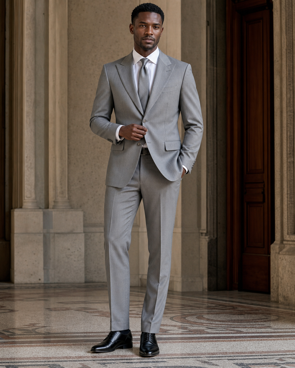 Gray Cotton Summer Suit - Custom Made to Measure front view