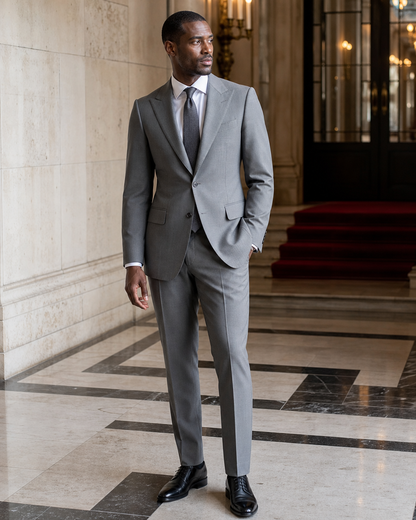 Gray Cotton Summer Suit - Custom Made to Measure side back view