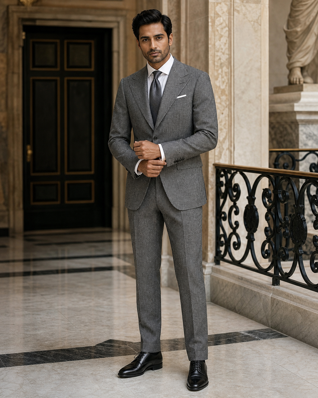 Gray Herringbone Winter Suit - Custom Made to Measure front view