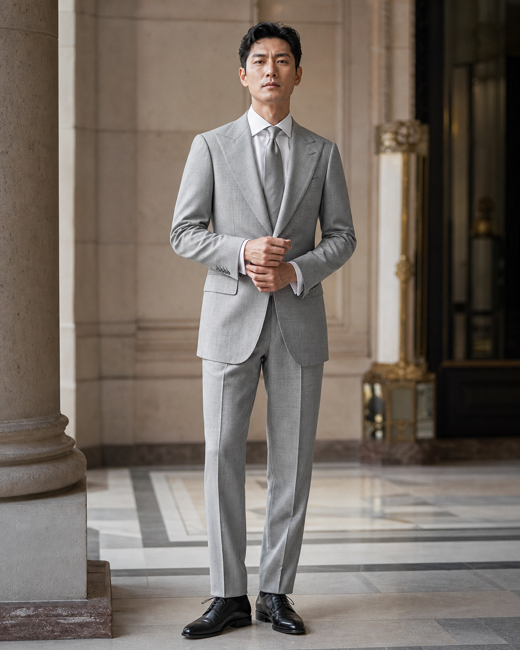 Gray Linen Beach Wedding Suit - Custom Made to Measure front view