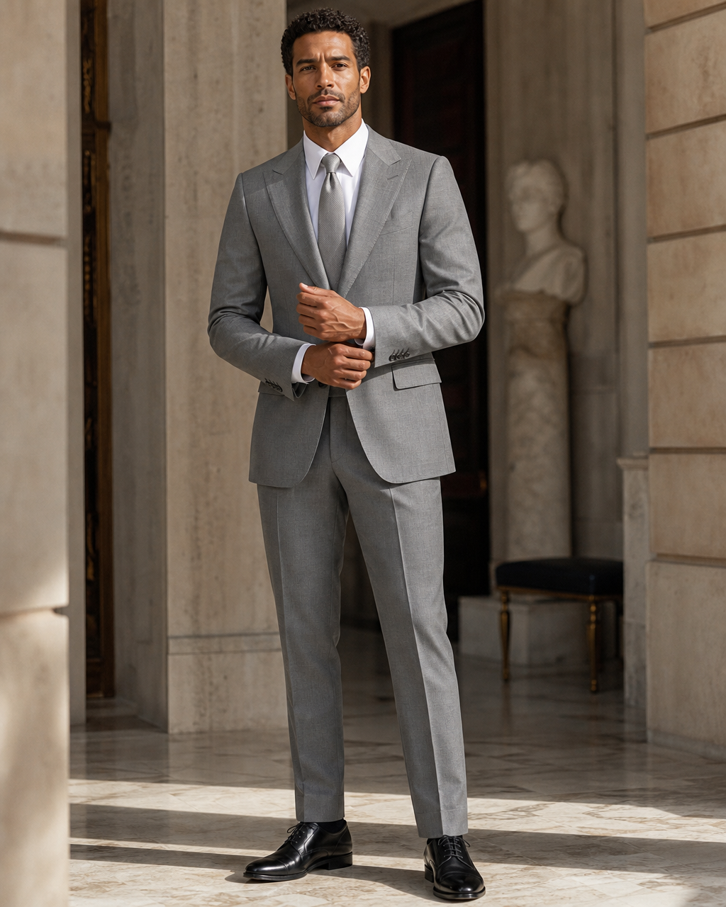 Gray Linen Outdoor Wedding Suit - Custom Made to Measure front view