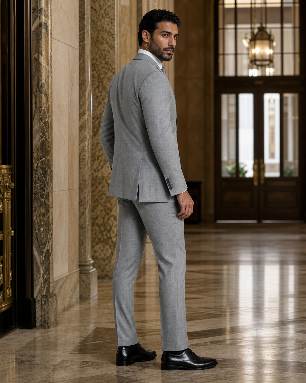 Gray Linen Summer Suit - Custom Made to Measure side back view