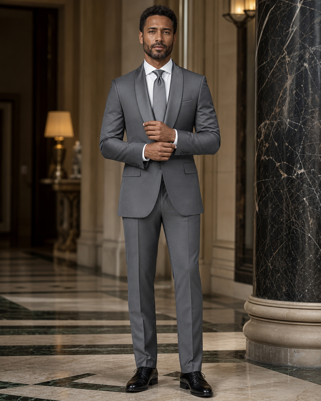 Gray Silk Blend Shawl Lapel Suit - Custom Made to Measure front view