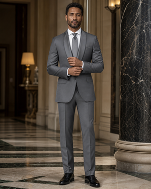Gray Silk Blend Shawl Lapel Suit — Custom Made to Measure — 1