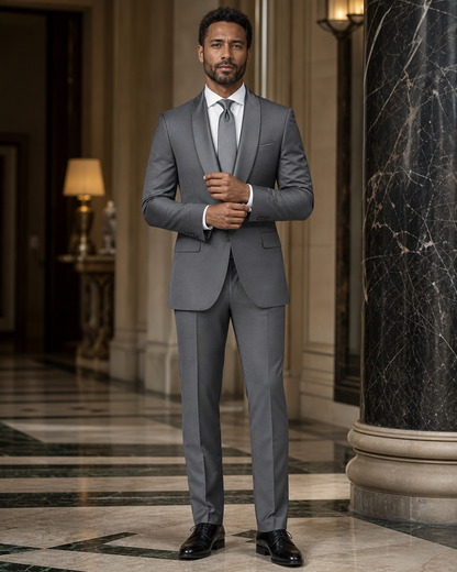 Gray Silk Blend Shawl Lapel Suit - Custom Made to Measure front view