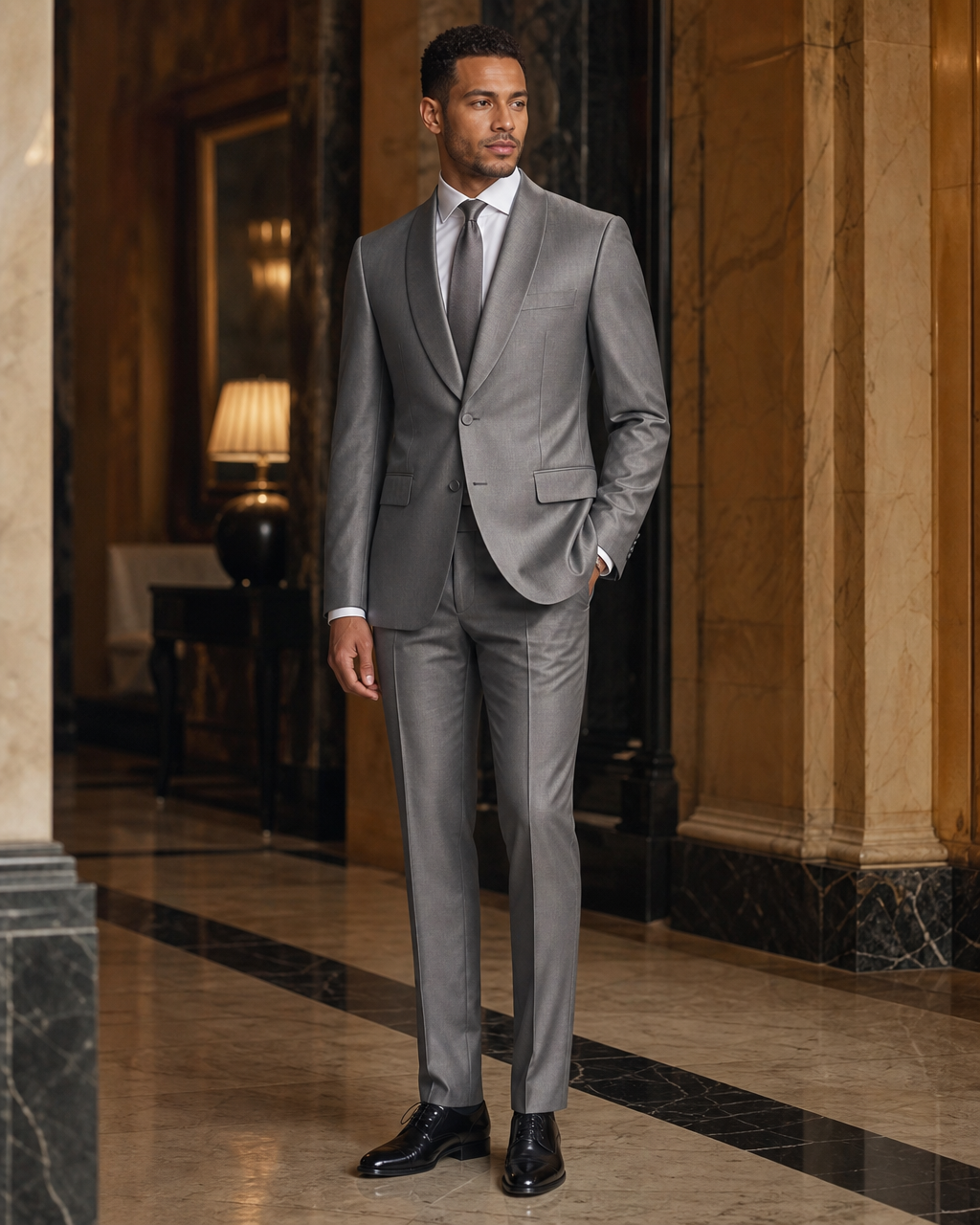 Gray Silk Blend Shawl Lapel Suit - Custom Made to Measure side back view