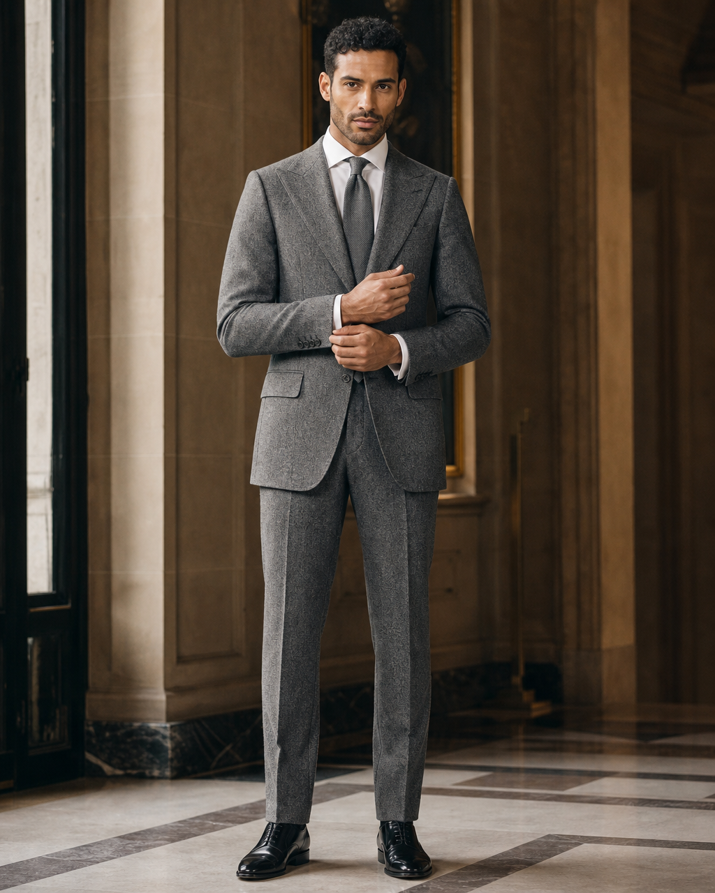 Gray Tweed Winter Suit - Custom Made to Measure front view