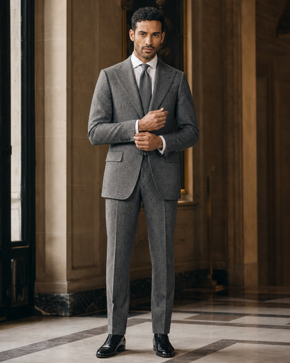 Gray Tweed Winter Suit - Custom Made to Measure front view