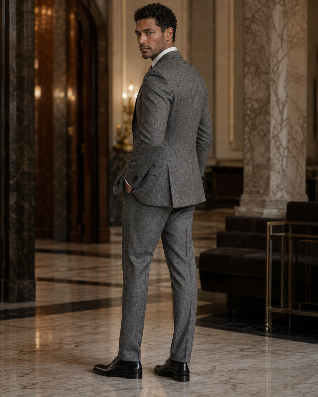 Gray Tweed Winter Suit - Custom Made to Measure side back view