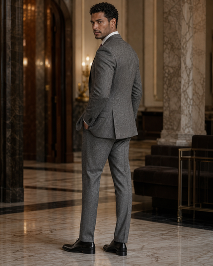 Gray Tweed Winter Suit - Custom Made to Measure side back view