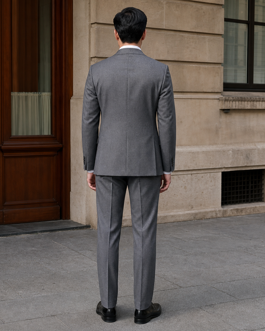Gray Wool Shawl Lapel Suit - Custom Made to Measure back view